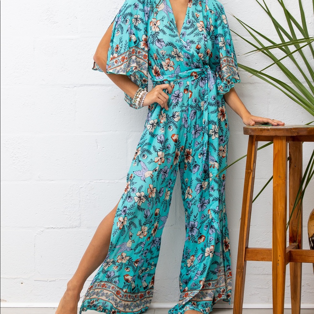Turquoise Floral Jumpsuit
